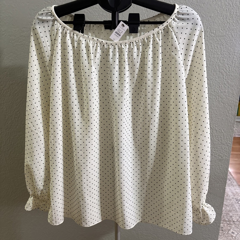 Talbots Top Women XL  Polka Dot NWT Cottagecore Peasant Textured Classic‎